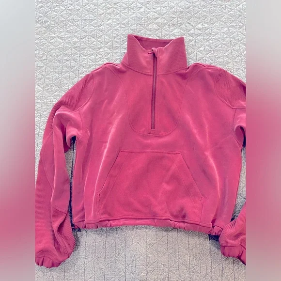 Lululemon *sold out* brushed soft stream half zip in raspberry color, size 6. - Picture 3 of 6